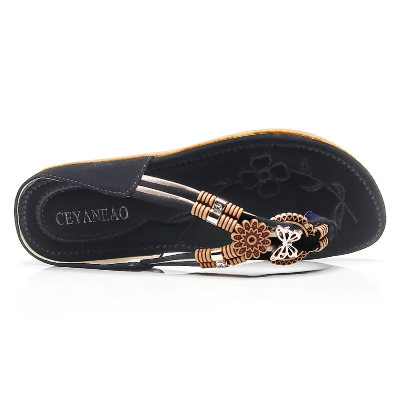 

Chen Yang Bird Summer WOMEN'S Slippers European And American Style Flat Double Layer Bottom Bow Beaded Bracelet Comfortable WOME