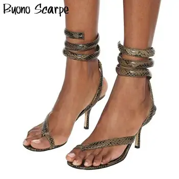 

Snake Pattern Heel Sandals Gladiator Sexy Clip Toe Summer Sandals Brand Designer Fashion Beach Shoes Ladies Prom Sandals Shoes