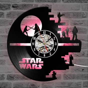 

3D Star Wars Record Vinyl Wall Clock LP Hollow CD Clock Decor Home Hanging Wall Clocks Creative and Antique Style LED Watch