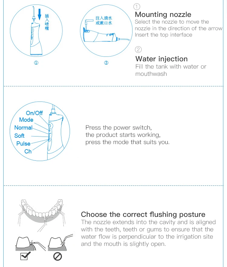 Ирригатор для полости рта, 4 насадки, водно-импульсная Стоматологическая Очистка, портативный водный Флоссер, 180 мл, струя воды, USB Перезаряжаемый инструмент для ухода за полостью рта