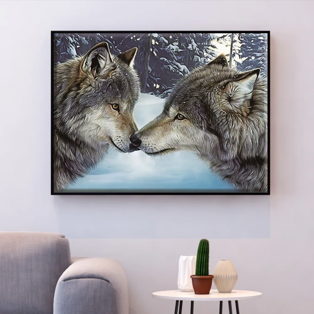 

HUACAN Cross Stitch Embroidery Kits 14CT Wolf Animal Cotton Thread Painting DIY Needlework Home Decoration