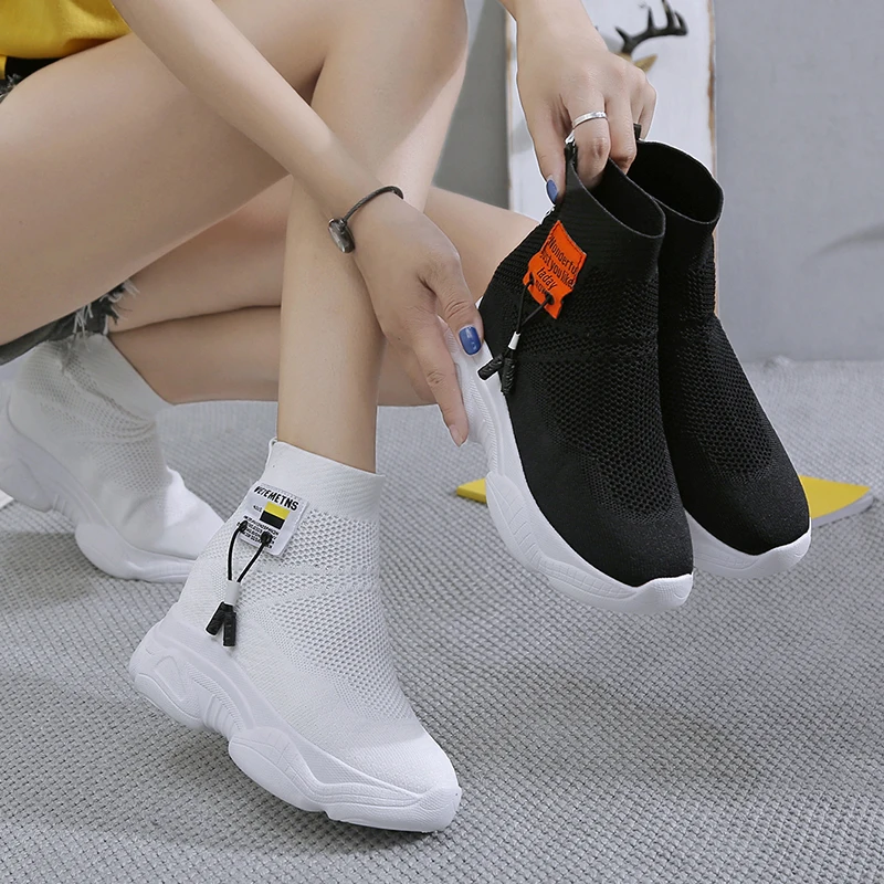 Женские сетчатые кроссовки Chaussure Femme Белые Повседневные на танкетке платформе