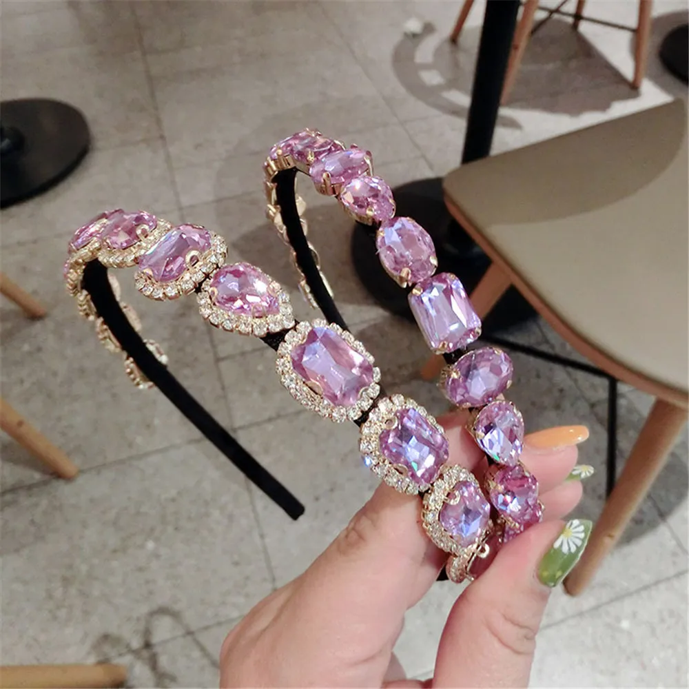 

Gem Baroque Purple Headbands for Women Diamond Hair Accessories Luxury Hairband for Girls Crown Flower Head Wrap Wholesale