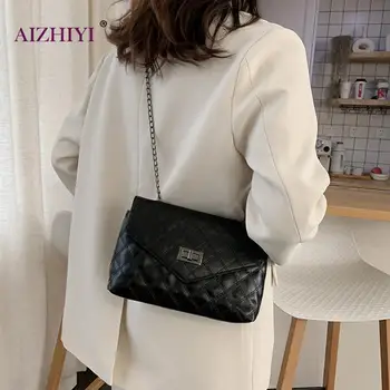

Female Retro PU Leather Shoulder Crossbody Bags Women Casual Solid Color Lattice Chain Messenger Handbags