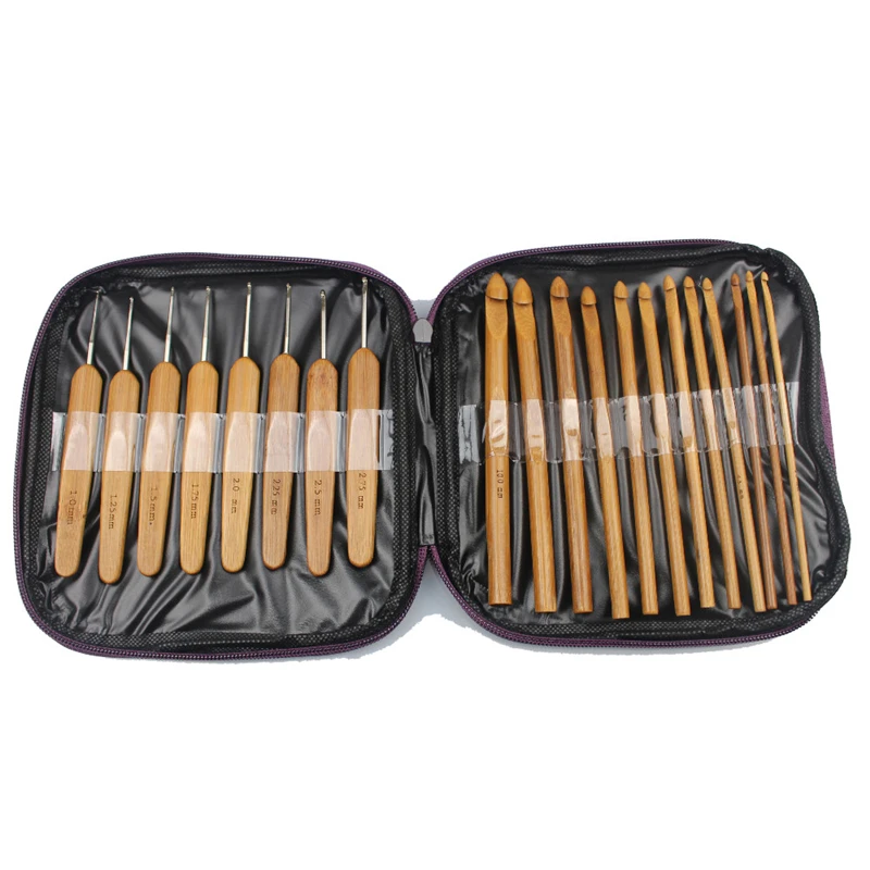 

2-in-1 2.0mm-10mm 20Pcs Bamboo Crochet Hooks Knitting Weave Needles tool Set with Case bag Embroidery
