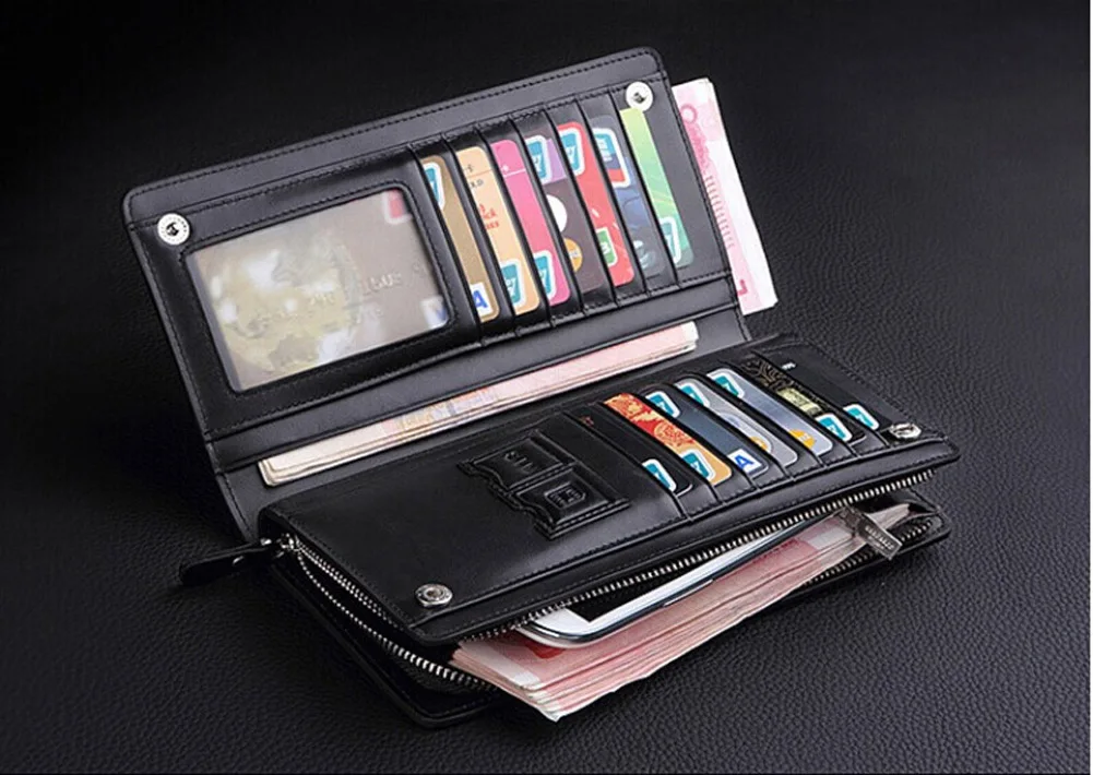 

2019 New Men's Multi-Function Large Capacity Zipper PU Leather Solid Color Wallet Multi-Card Position Long Purse Male BS88