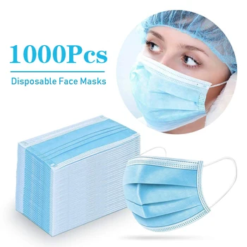 

1000 Pcs Face Mask Anti Dust Mouth Masks Disposable 3-laye Non Woven Filter Masks Mascarillas Earloops Safe Breathable Mask