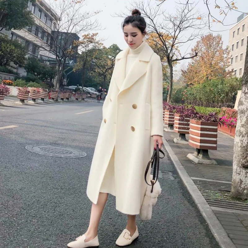 Vintage Sweet Female Overcoat Cashmere Coats Womens Loose Windbreakers Korean Autumn Trench Long White Coat For Women | Женская одежда