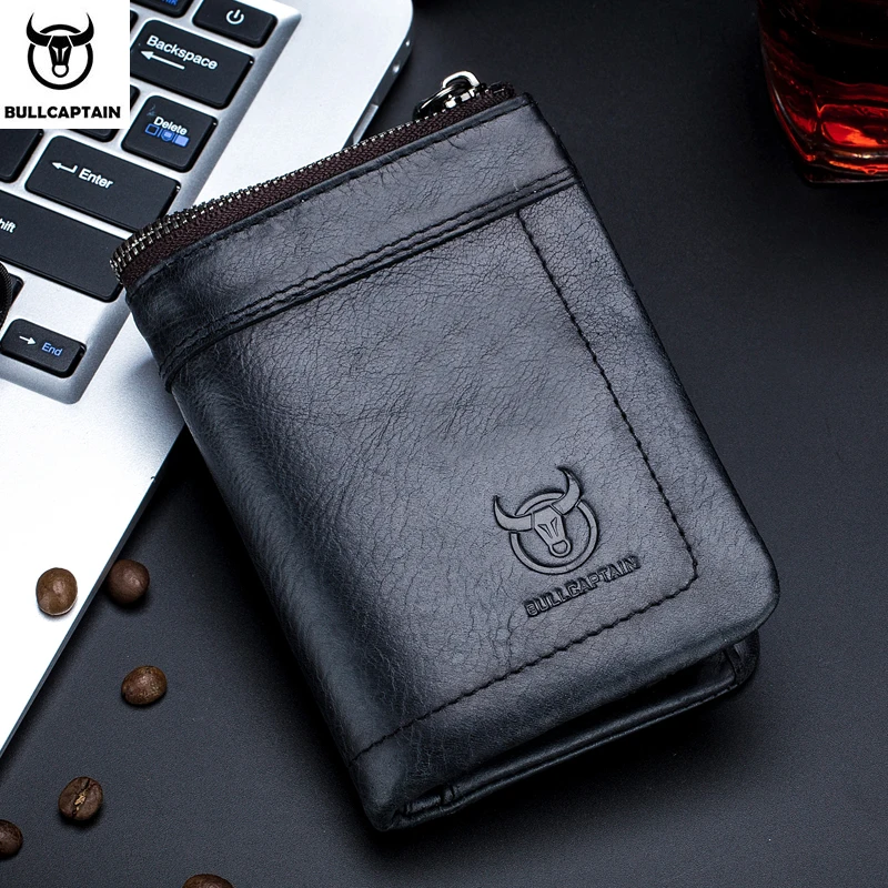 

BULLCAPTAINfashion2019leather men's wallet retro short wallet clutch bag male zipper wallet card package Business leisure wallet
