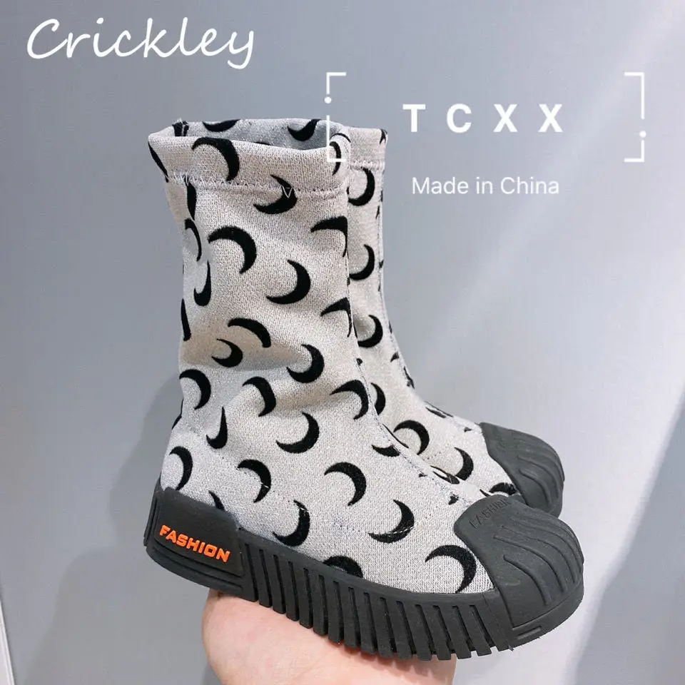 

Spring Autumn Girls Fashion Boots Shining Elastic Cloth Sport Boots for Children Girls Soft Comfortable Kids Casual Martin Boots
