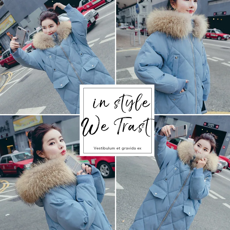 

Large Fur Collar Mid-length Cotton Coat Women's 2018 Winter New Style Korean-style down Feather Cotton-padded Clothes Students T