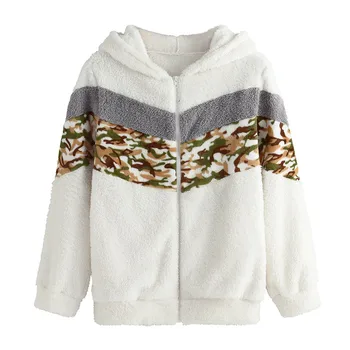 

Women Hooded Sweatshirt New Camouflage Colorblock Plush Long Sleeve Loose Tops Autumn Winter Fashion Casual Warm Blouse #S
