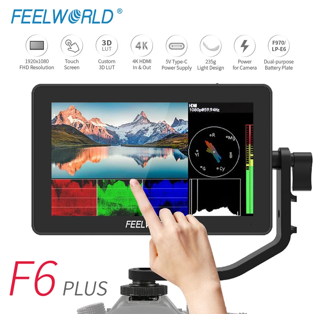 FEELWORLD F6 Plus Waveform Vectorscope Type C 3D LUT Touch Screen Camera Dslr Field Monitor Video