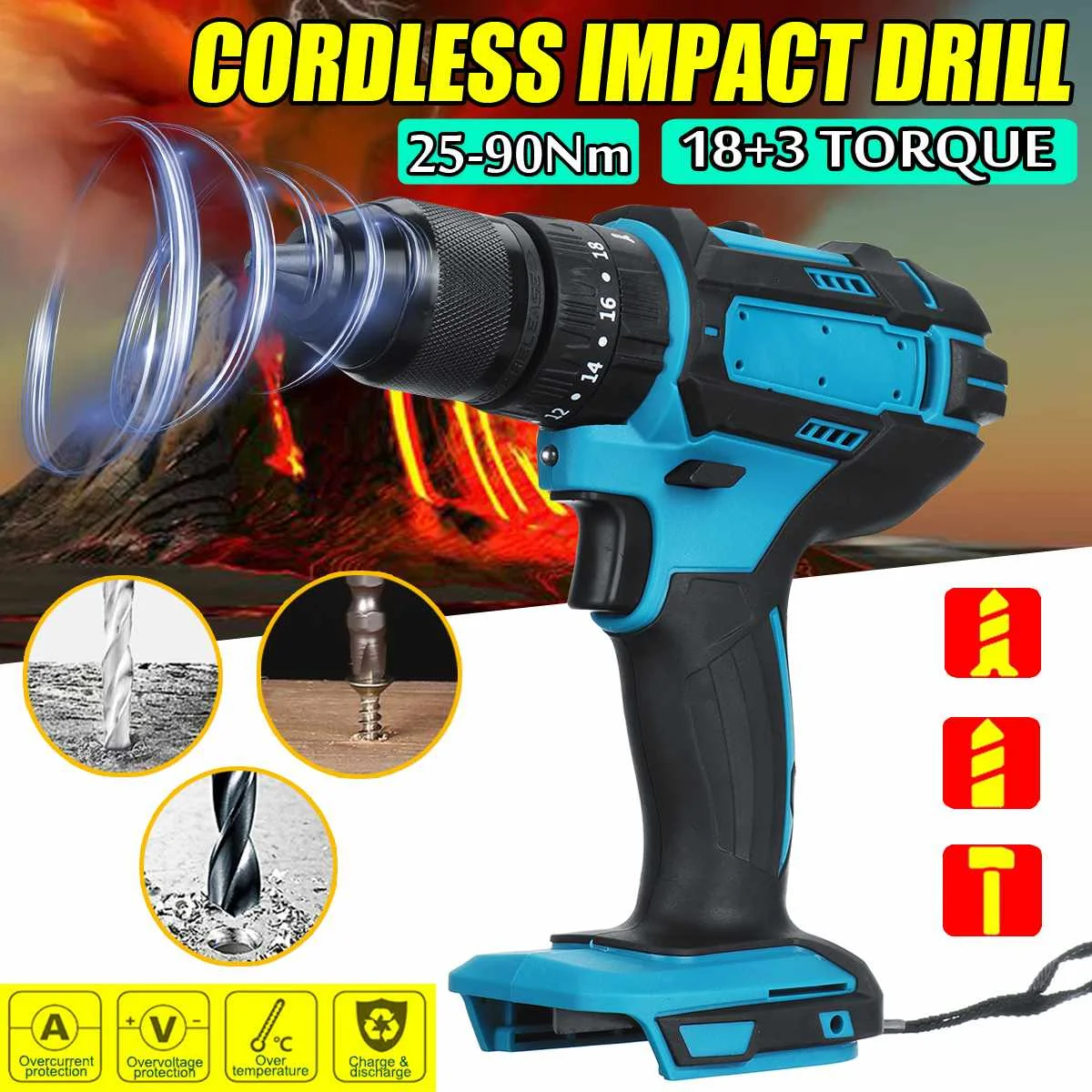 SALE  18V 3 in 1 Brushless Electric Cordless Impact Drill 13mm Rechargable Electric Screwdriver Drill for