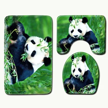 

3pcs Non Slip Bathroom Mat Set Anti-Slip Panda Printed Cute Bathroom Mat Set Toilet Seat Lid Bathroom Carpet Rug Set BA01