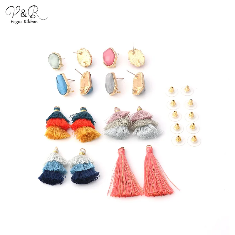 

DIY Handmade Jewelry Making 925 Sterling Silver Post Resin Tassel Charms Pendants Drop Dangle Earring Set Components DIY-110