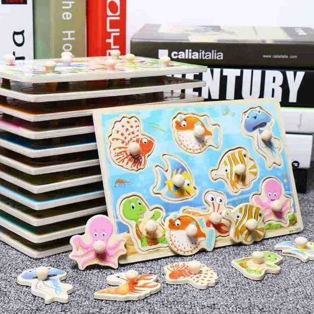 Children's Animal Fruit Wooden Puzzle Board Toys Safe Baby Wood Puzzles Forest Farm Classic Jigsaw Puzzles Educational Toy 5