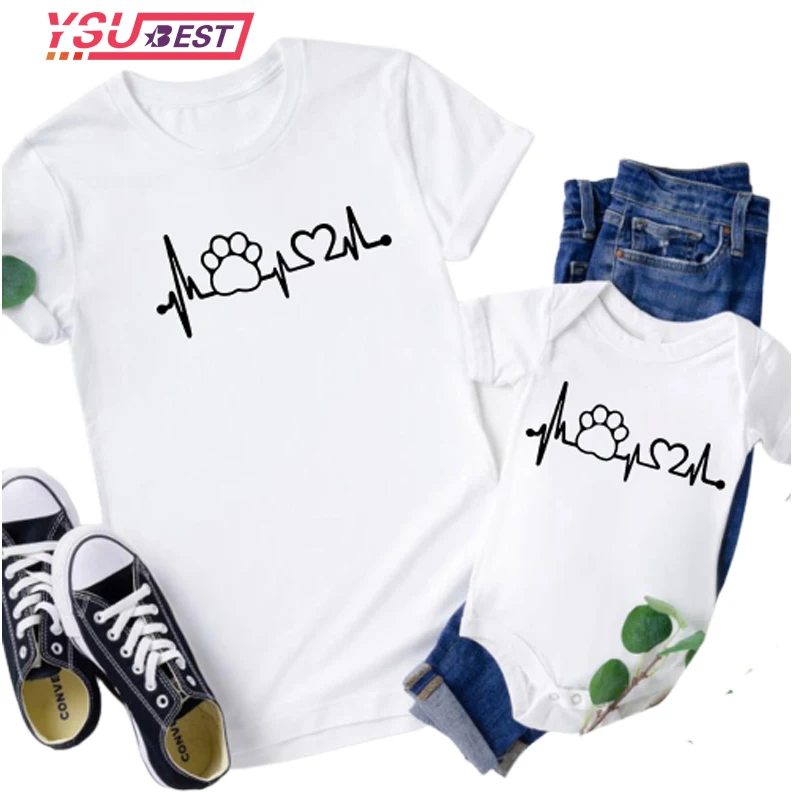 

Heartbeat Outfits Family Matching T-shirt lovely Mom Dad Kids Me Baby Family Outfit Mother Daughter Son Girl Boys Clothes Cotton