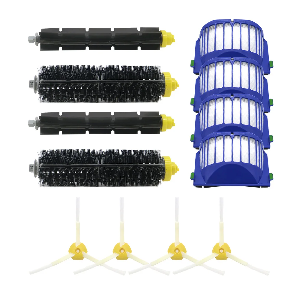 

4 Blue AeroVac Filter+2 set main Brush kit+4side brush for iRobot Roomba 600 Series 620 630 650 660 accessory Replacment