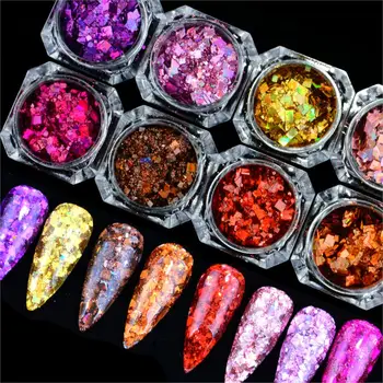 

1 Set Holographic Nail Glitter Set Powder Nail Art Pigment DIY Flake Nail Art Decorations Dust Gel Manicure Pigment