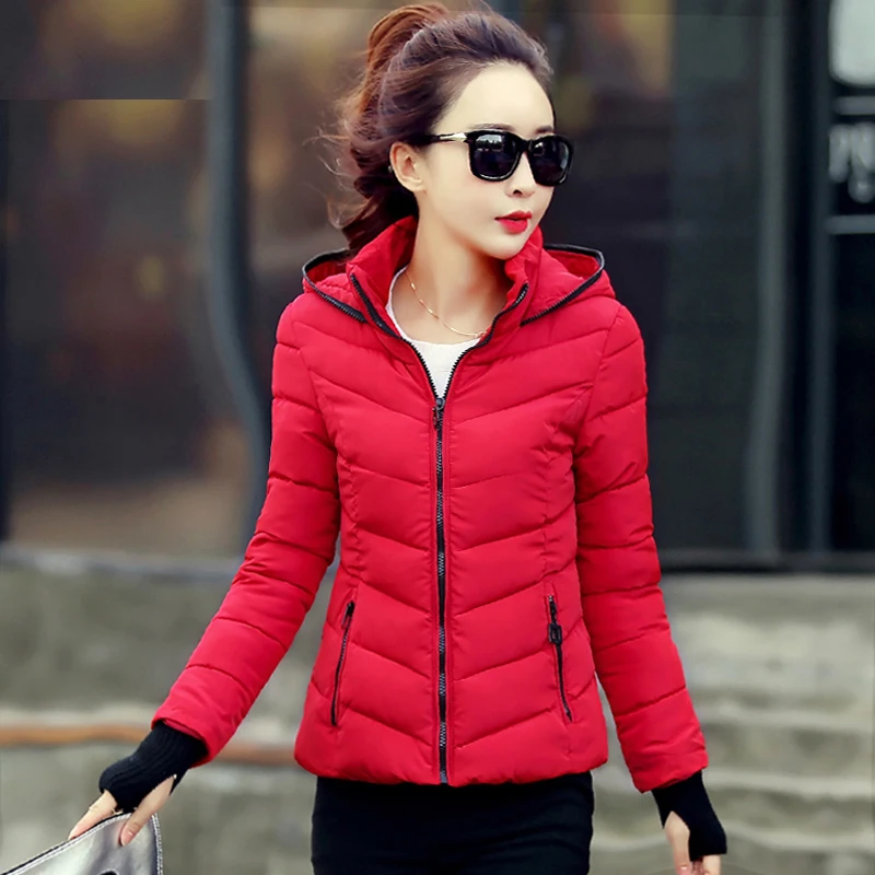 

Winter Jacket Women Parka Winter Coat Down Short 2019 Plus Size Hooded Female Warm Gloves Slim Outwear Puffer Quilted Autumn Top