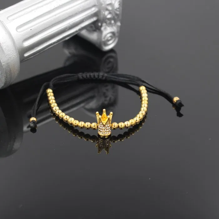 Дизайн голова леопарда браслет с шармом с короной регулируемый плетеный макраме браслет из медного бисера для мужчин и женщин ювелирные изделия подарок - Окраска металла: ND2177G