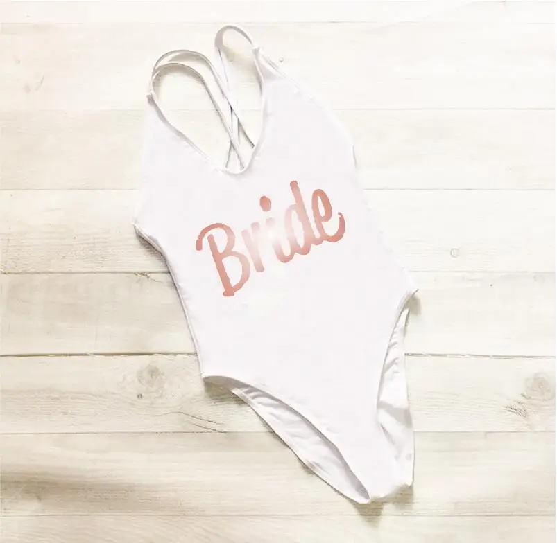 Девичник вечерние летние надпись «Bride Tribe» купальные костюмы Свадебный подарок подружке невесты со стразами на свадьбу для Одна деталь Купальник Пляжная Прямая поставка - Цвет: white t rose BRIDE