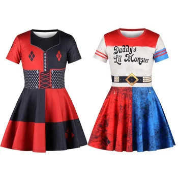

18Cosplay Suicide Squad Harley Quinn Dress Clown Girl Sorcerer Tutu / Headdress Uniform Child halloween costume for kids Dresses