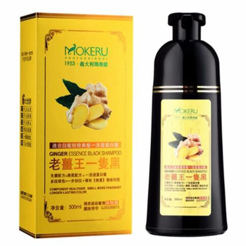 Mokeru Natural Ginger King Hair Dye Shampoo Easy To Use 5 mins Harmless Long Lasting Black Hair Herb Anti-White Hair 500ml