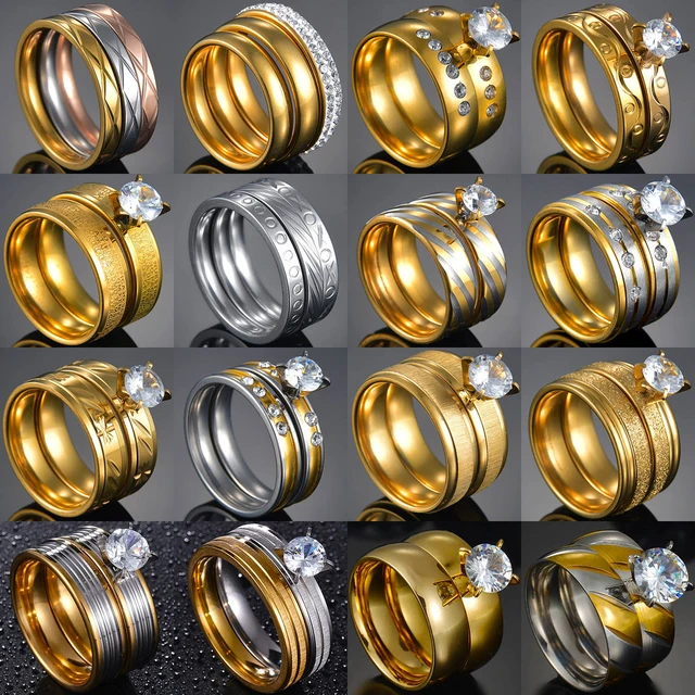 Wedding Rings Wedding Rings Couple Stainless Steel  Stainless Steel Ring  Men Gold - Rings - Aliexpress