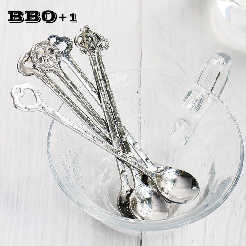 

6PCS Black Style Stainless Steel Coffee Spoon Sliver Teaspoon Drinking Tools Ice Cream Spoons Gold Tableware Set Kitchen Gadgets
