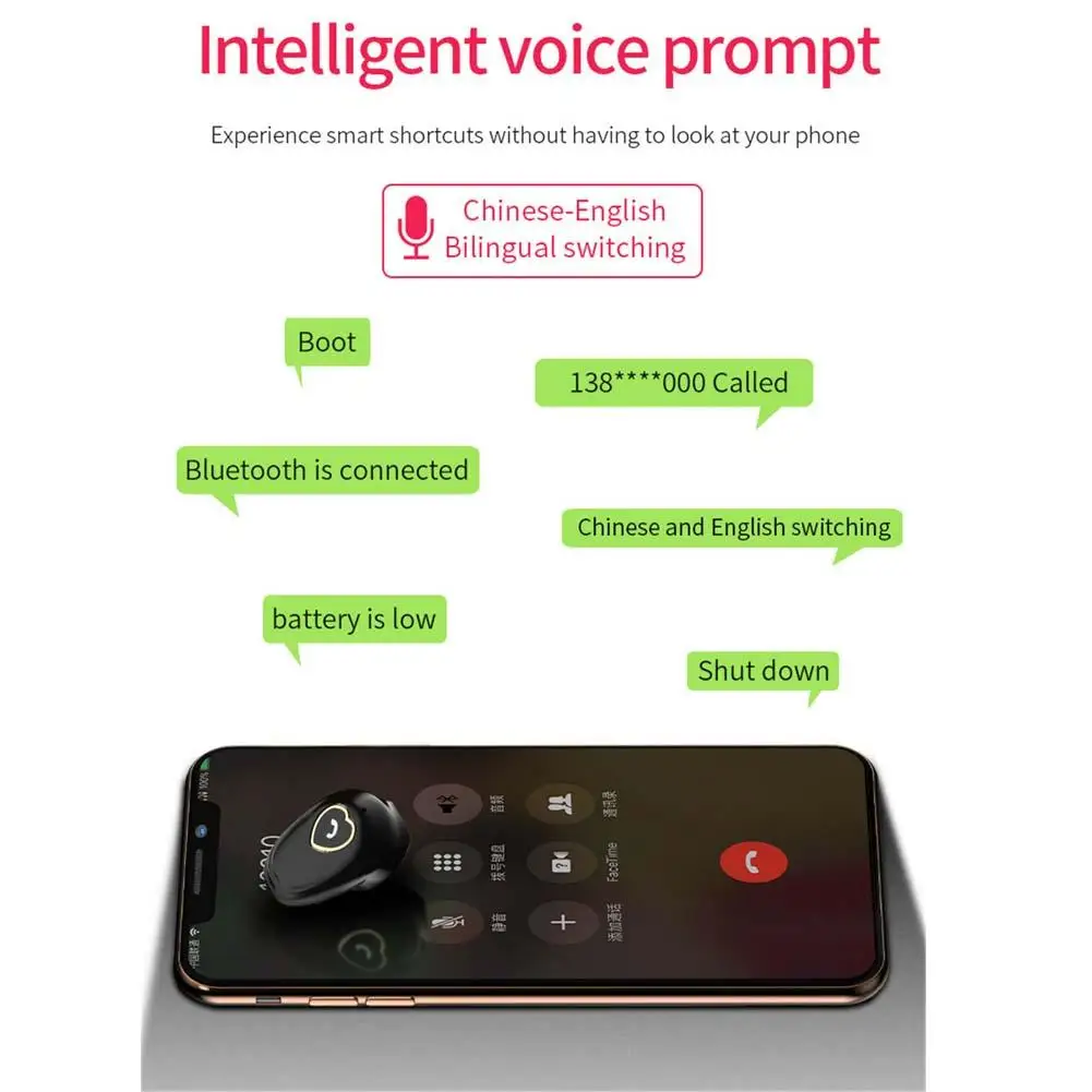 Wireless Bluetooth Earphone Mini Handsfree Earbud Noise Cancelling for iPhone 11 XR XS X 8 7Plus 6S Android Cell Phones