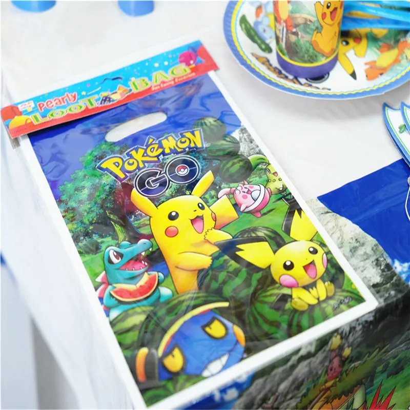 Tema de Pokemon Pikachu para decoración de fiestas, suministros de fiesta de cumpleaños, platos de papel, máscaras, suministros de baño para bebé, vajilla