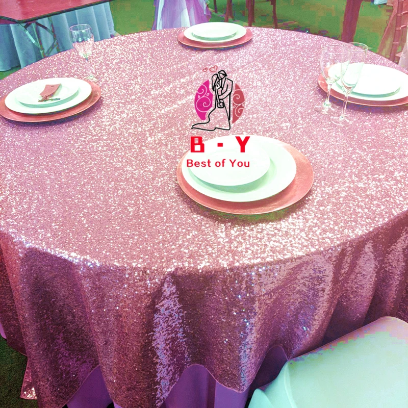 Pink Gold Tablecloth 90x132in Glitter Round Rectangular Embroidered Sequin Table Cover for Wedding Party Christmas Decor