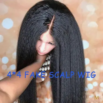 

4*4 Fake Scalp Wig Full Machine Made Human Hair Wig Kinky Straight 130% Brazilian Remy Hair For Black Women Pre Plucked JKO