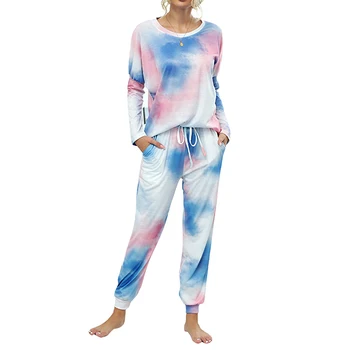 

Tie dye Oeak Print Slim Fitted Sweatshirt Top And Long Pants Set Autumn Long Sleeve Women Drawstring Two Piece Outfits