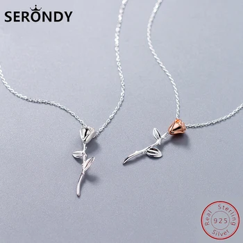 

SERONDY 925 Sterling Silver Rose Romantic Pendants Choker Female Necklace For Women's Accessories Jewelry 2020 Gift Girl XL10868
