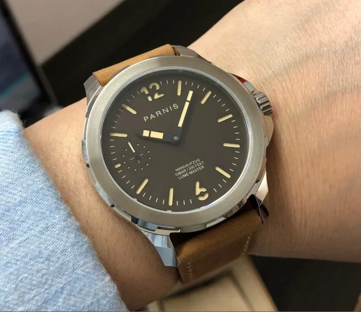 

Sapphire crystal 44mm Light coffee color dial Asian 6498 17 jewels Mechanical Hand Wind movement luminous men's watch p186-pp8
