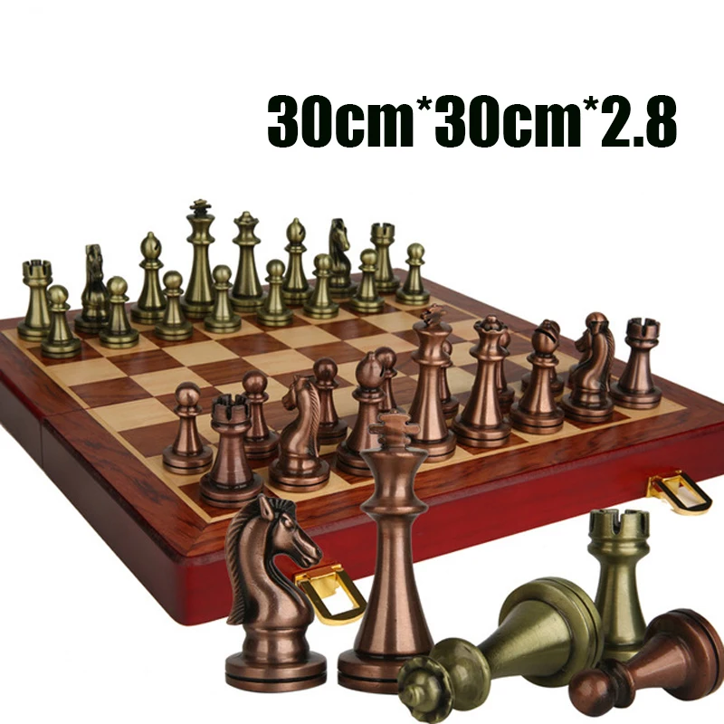 High-end Chess Gift Box Metal Chess Pieces Wooden Chessboard Retro European Style Ornaments