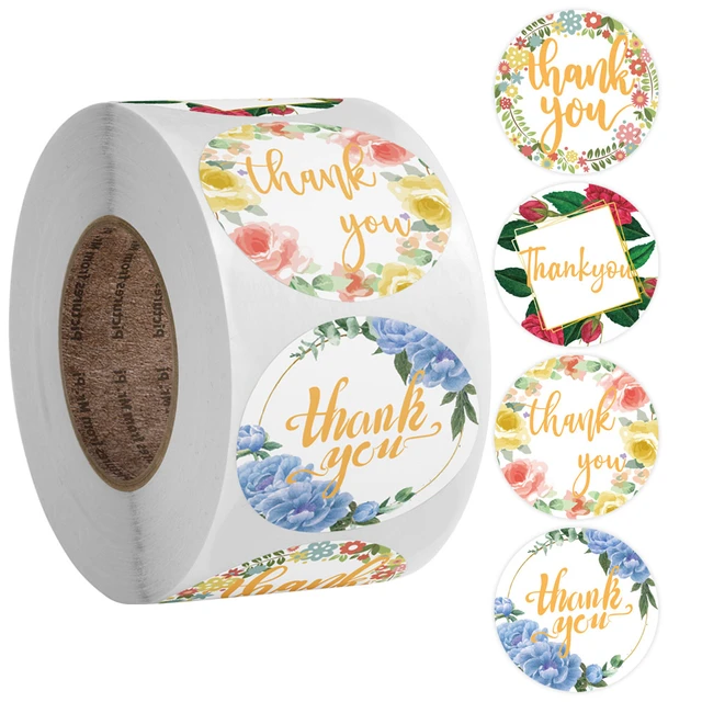 500pcs/roll Round Floral Thank You Stickers Scrapbooking For Package Seal  Labels Custom Sticker Decor Party Wedding Sticker - AliExpress