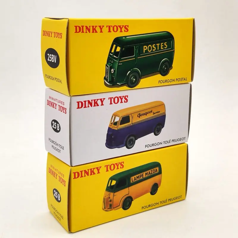 Lot of 3 Dinky Toys 25B/25BV Fourgon TOLE Peugeot and Postal Diecast Models 1:43 