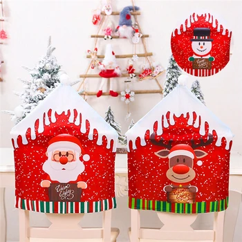 

Christmas Chair Cover Xmas Seat Back Covers Elk Deer Home Party Dinner Banquet Chair Covers Dining Seat Cover New Year Party Set