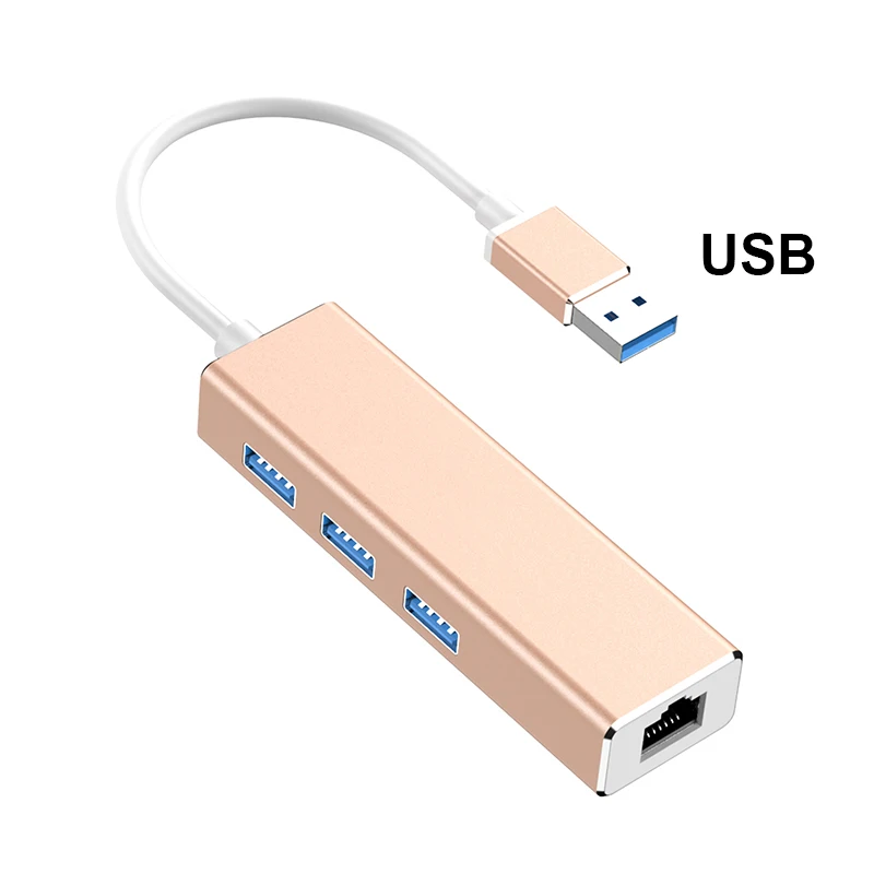 Тип c концентратор Тип с разъемами типа c и Gigabit LAN с концентратор RJ45 Мульти USB 3,0 адаптер для USB C ноутбук телефон Win7/8/10, Mac OS, Linux Vista - Цвет: USBRose-gold