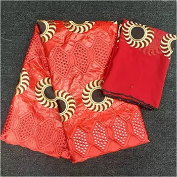 

Red nigerian bazin riche brocade 2019 nouveau guinea brocade fabric high quality latest hollow lace fabric 5+2yards/lot