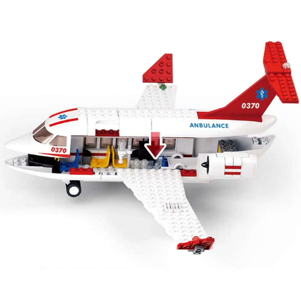

0370 Aviation Aircraft Ambulance Airplane Building Blocks Brick Compatible legoinglys Technic Playmobil Toys For Children