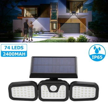 

Solar Motion Sensor Light with 3 Head Durable Waterproof Solar Fence light for Front Door Yard Garden Garage Security Flood Lamp