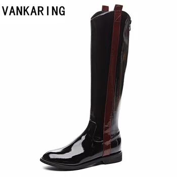 

smiple autumn winter motorcycle boots platform shoes woman patent leather riding knee high boots shoes winter snow boots women