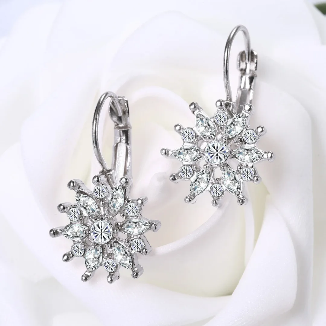 Luxury CZ Crystal Flower Hoop Earrings Charms Gold Sliver Plated Earrings Elegant Fashion Jewelry Birthday Gifts For Women