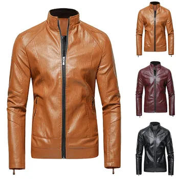 

Men's leather jacket Autumn Winter кожаная куртка мужская jaqueta de couro masculino Biker Motorcycle Zipper Long Sleeve Coat #3