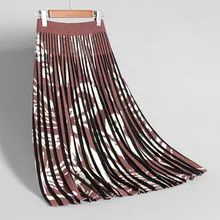 Осень Зима гибкий эластичный пояс стрейч высокая талия миди плиссированные цветочные печатные теплые трикотажные юбки для женщин юбки